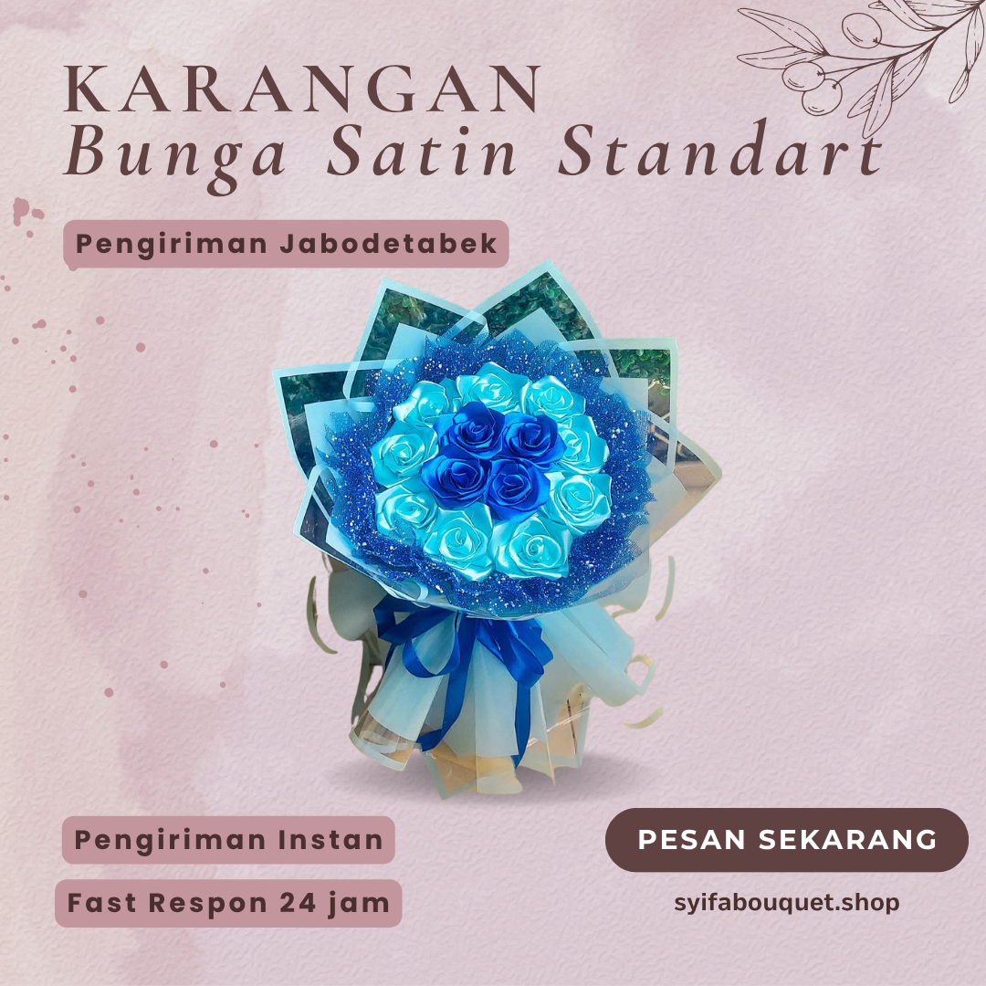 Karangan Bunga Satin Standar (Biru Elegan) 