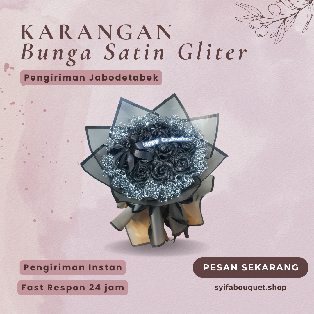 Buket Bunga Satin Gliter Premium - Black Edition 